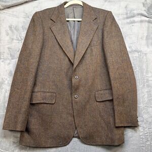 Burberrys Shetland Wool Herringbone Blazer Brown Vintage Sport Coat Mens 42L